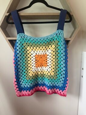 ANDREE BY UNIT Multicolor Crochet Tank Top with Navy Straps